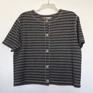 VINTAGE Black striped crop button up sweater top